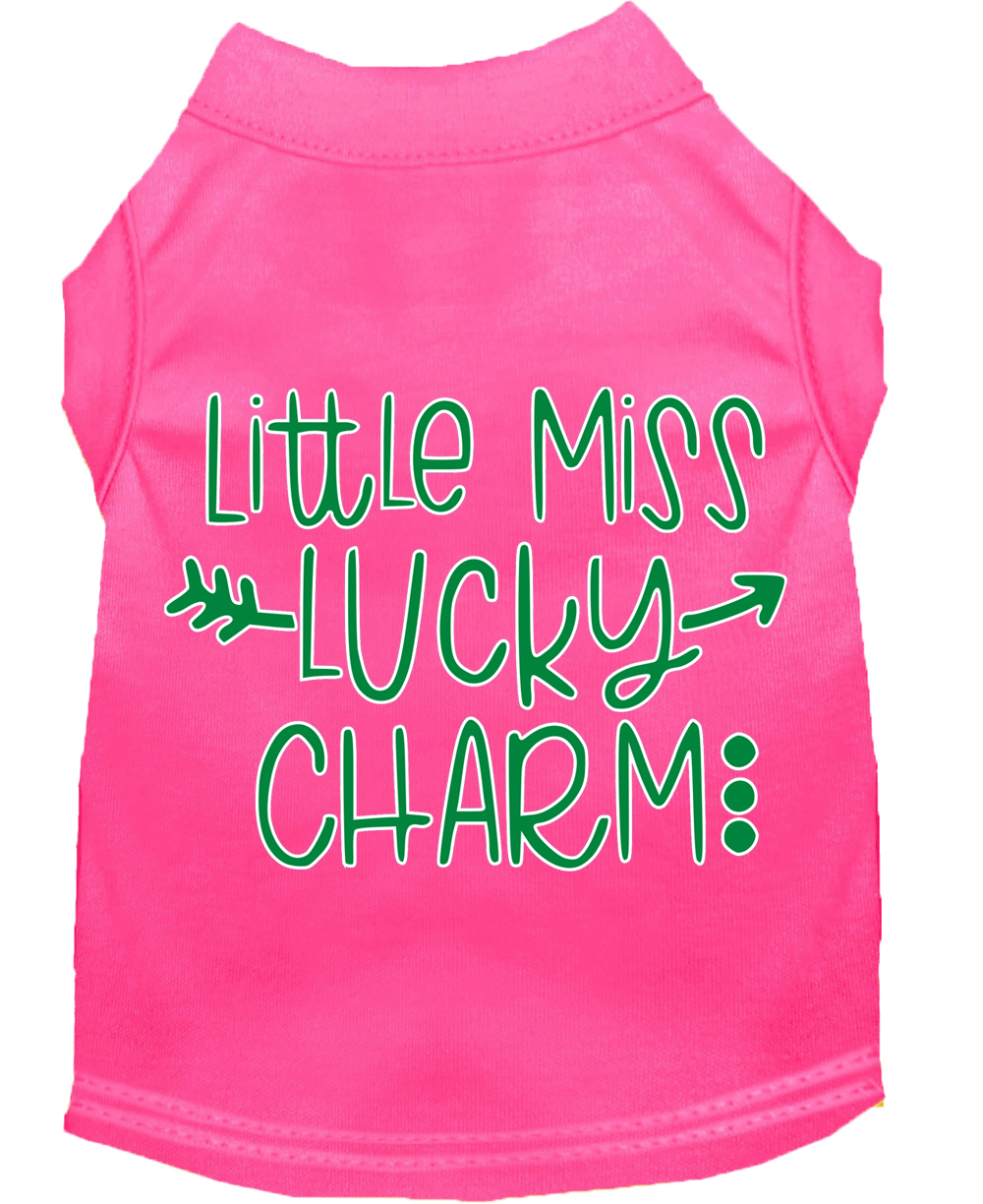 Little Miss Lucky Charm Screen Print Dog Shirt Bright Pink Lg